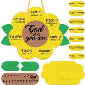 Syhood 24 Set God Says You are Sunflower Craft Kit for Sunday School VBS Religious DIY Christian Bible Craft Kit for School Home Activities