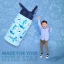 FAHRMOSIS 14 OZ Kids Water Bottle with Straw & 2 Lids (Flip & Spout) Leak Proof Metal Insulated Stainless Steel Reusable Tumbler for School & Sports Water Bottle - Blue (Shark)