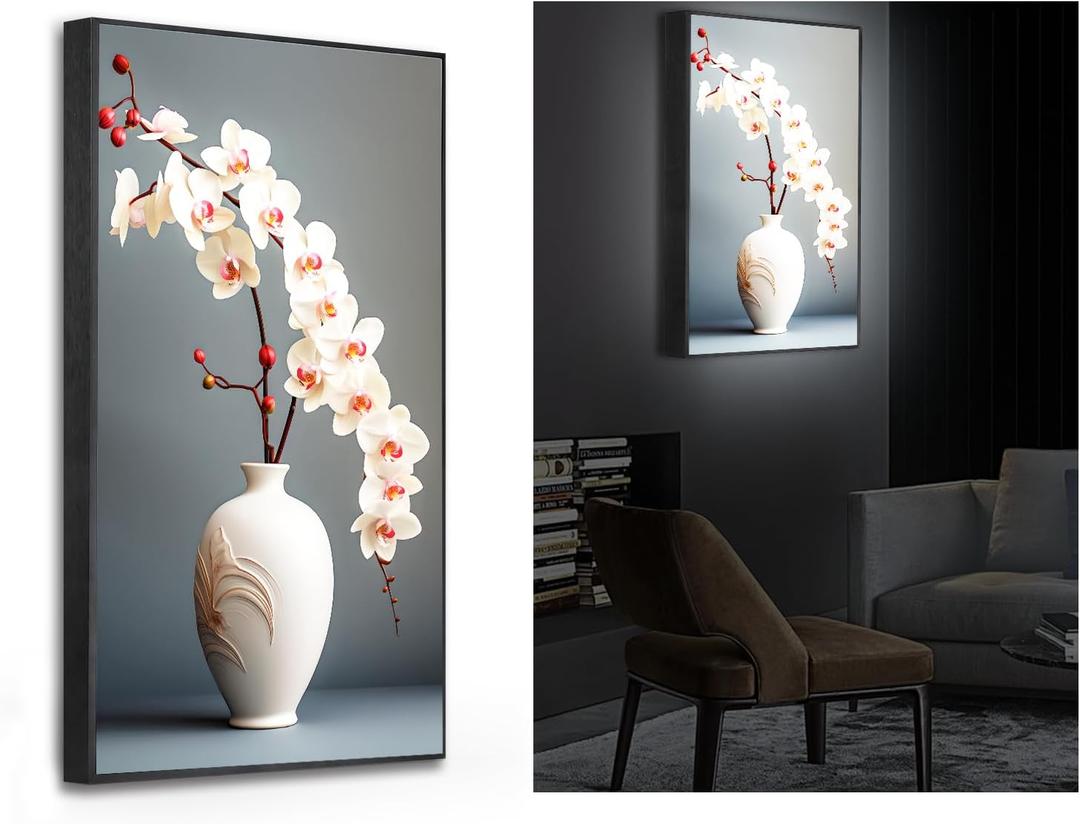 Lighted Wall Art With Built-in LED Lighting, 18W Light Up Decorative Painting for Bedroom, Living Room (Orchid)