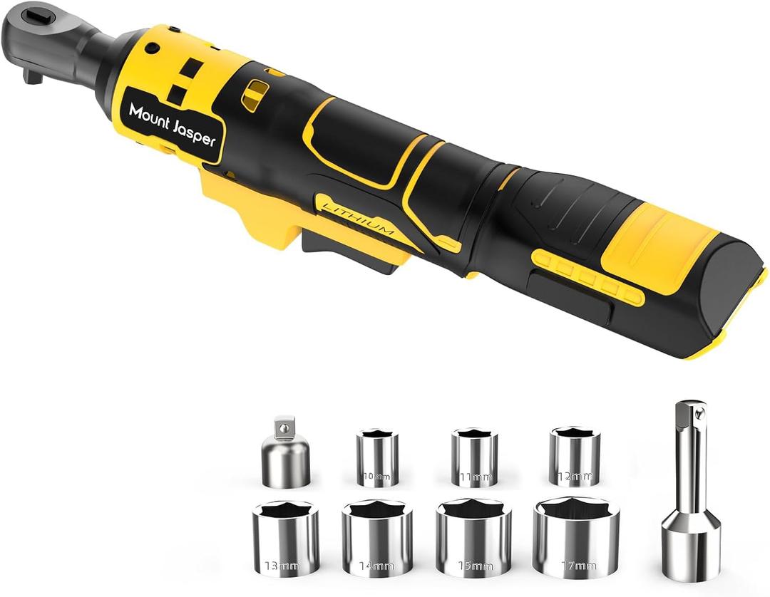 Electric Ratchet, 3/8" 20V Power Ratchet compatible with Dewalt 20V Battery, with Variable Speed&Trigger Safety Lock, LED Light, 7 Sockets, 1/4" Drive Adapter, 3" Extension Rod(Battery not Included)