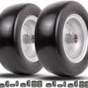 11x4.00-5 lawn mower tires flat free, Solid Smooth Tires and Wheel with 3/4" Precision bearings or 5/8" & 1/2", 3.4"-5.6" Centered Hub,for Zero-Turn Lawn Mowers, Extra Universal Adapter Kit (2 Pack)