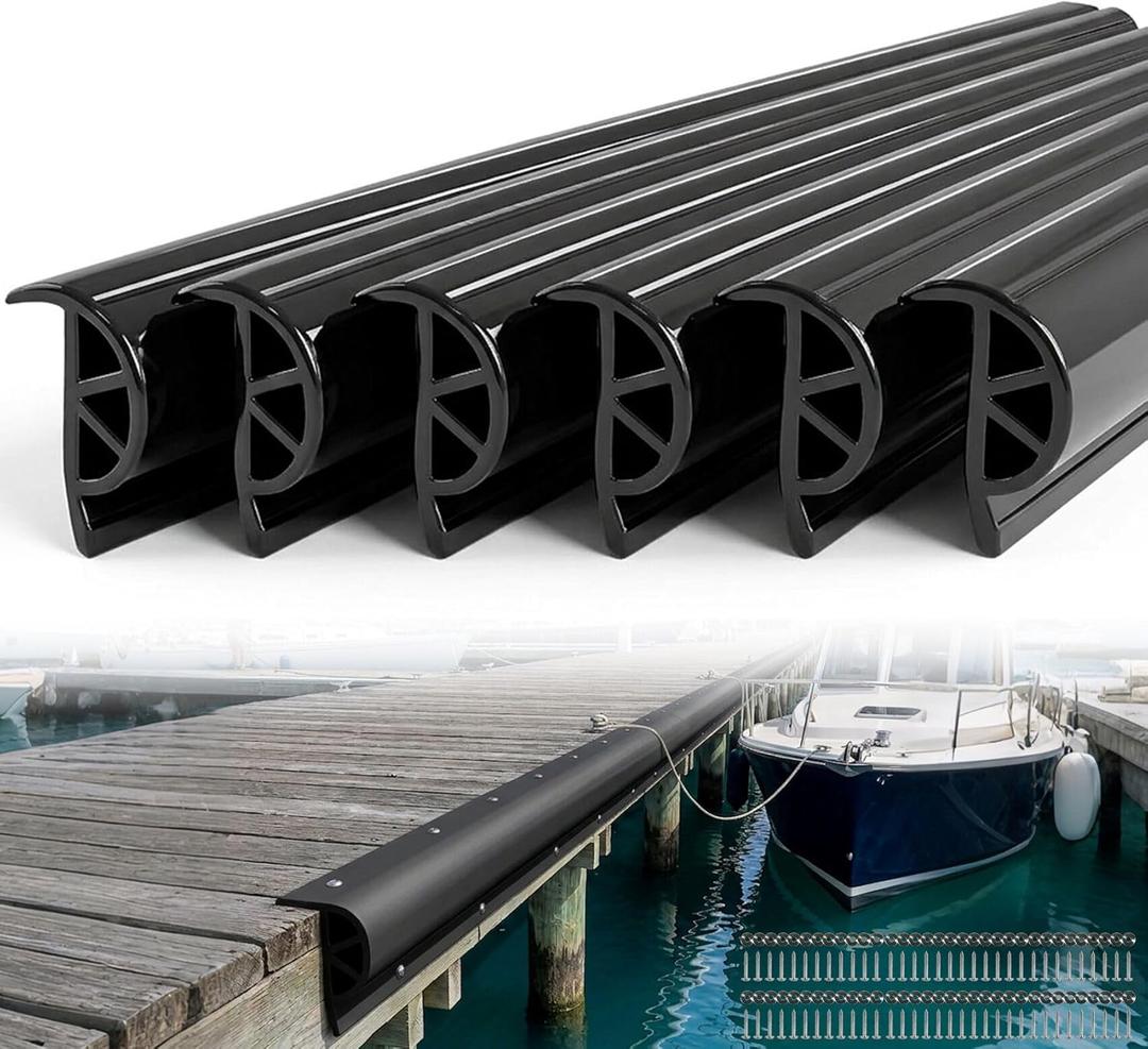 24FT Marine Dock Bumpers,P-Type PVC Dock Bumper Fenders for Horizontal Decks or Piers Protection,Hardware Included, Black