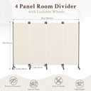 Kokorona 4 Panel Room Divider, Folding Privacy Screen Wall Dividers with Lockable Wheels, Freestanding Partition Divider for Room Separation, Portable Room Divider, 97''W x 72''H, Beige