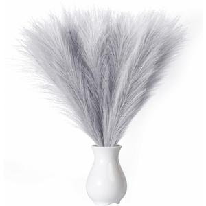 Faux Pampas Grass, 18"/45cm Artificial Pampas Grass Fluffy 6 Stem pompous Grass Flower Arrangement for Boho Home Wedding Decoration(Grey)