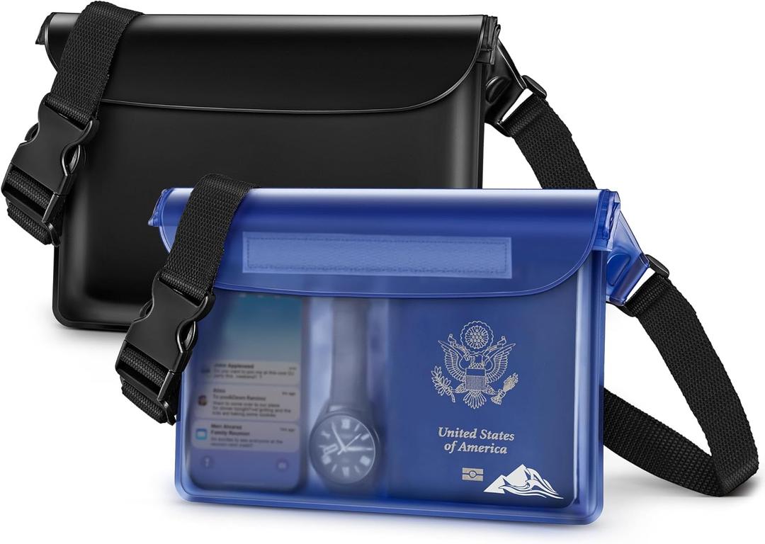 HEETA Waterproof Fanny Pack, Waterproof Pouch Dry Bag 2/3/4 Pack for Phone Passport Purse, Adjustable Waist Strap for Swimming Kayaking Boating Paddle Board Accessories Cruise Beach Camping Essentials (Black & Blue)