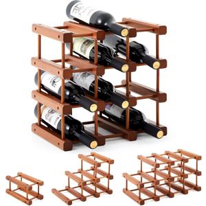 Juexica 1 Pcs 12 Bottles Wooden Wine Rack for Inside Cabinet Stackable Countertop Modular Wine Storage Rack DIY Assembly Bottle Holder for Cellar (Wooden Color)