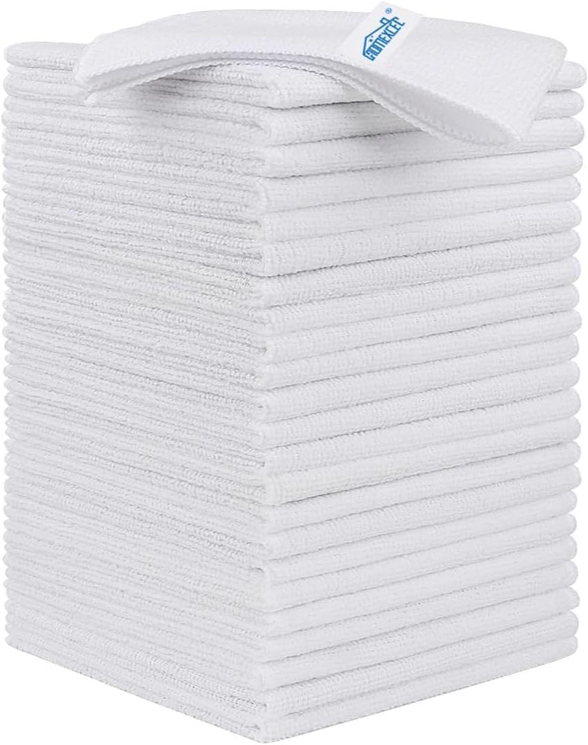 HOMEXCEL White Microfiber Cleaning Cloth, 24 Pack Cleaning Towels for Kitchen, Lint Free, Scratch-Free, Highly Absorbent, and Reusable Cleaning Rags for House, Window and Glass, Cars, 11.5 X11.5 inch