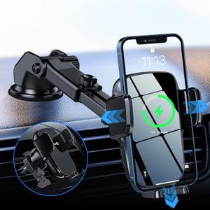 Wireless Car Charger Mount, 15W Fast Charging Auto-Clamping Car Phone Holder, Windshield Dashboard Air Vent Cell Phone Holder for iPhone 16/15/14/13/12 Pro Plus Max Xs XR, Samsung Galaxy Google LG etc