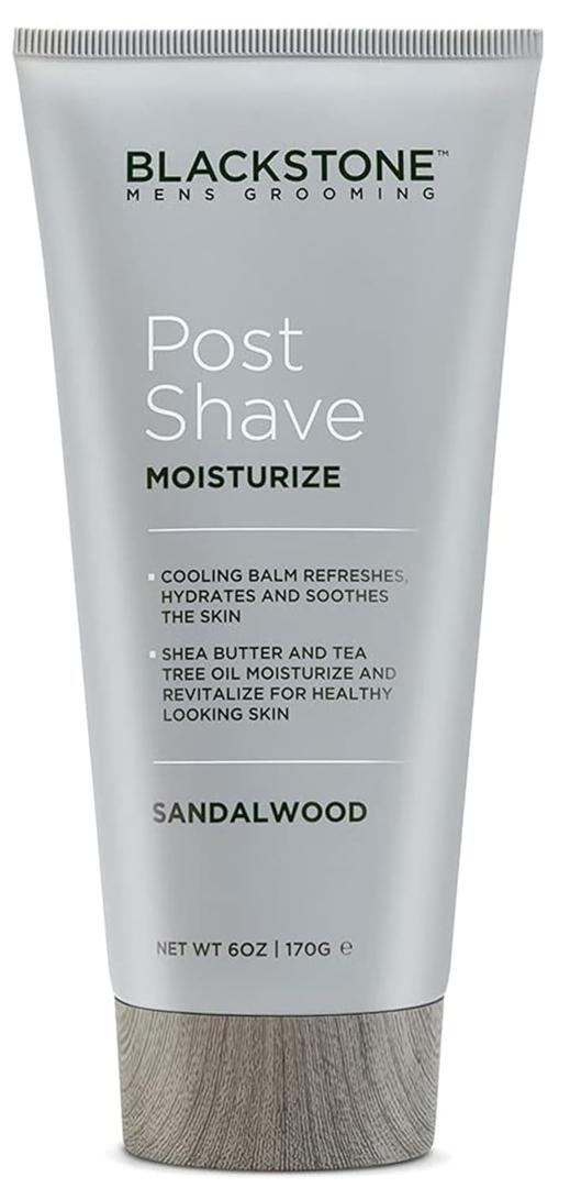 Blackstone Men's Grooming Post Shave Moisturizer with Tea Tree Oil, Shea Butter, Vitamin E, & Aloe | Soothing Cooling Balm | & Paraben Free | Sandalwood (6 oz)