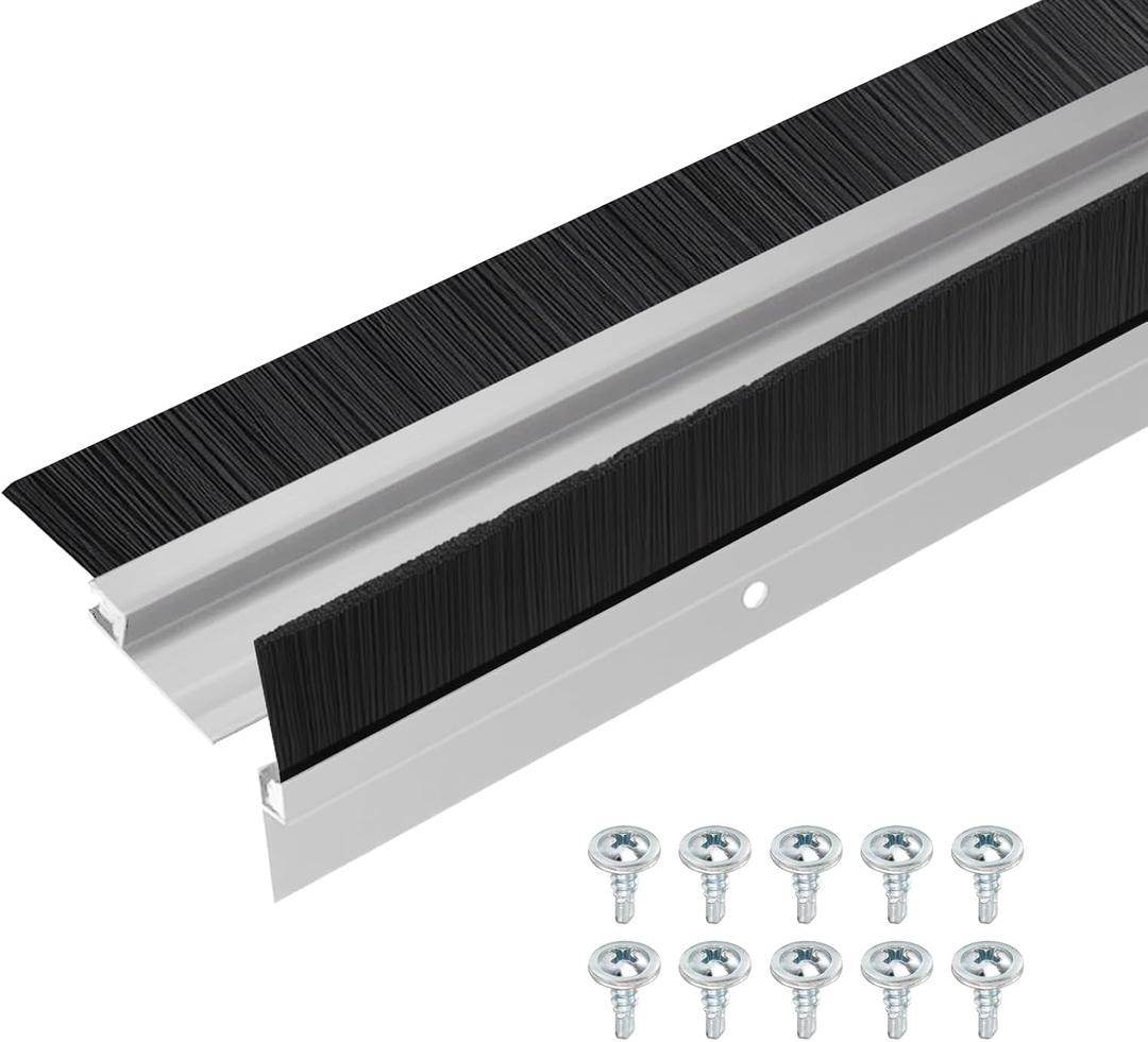 Door Brush Bottom Sweep-2 Pack Weather Stripping with 0.79 Inch Black Nylon Brush Fits for Exterior Doors and Industrial Use-1.1" Wide x 35.46" Long Aluminum Alloy Base-Silver