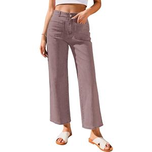 GRAPENT Wide Leg Jeans for Women High Waisted Straight Leg Stretchy Cropped Denim Pants with Pockets Jean Trousers, 2XL