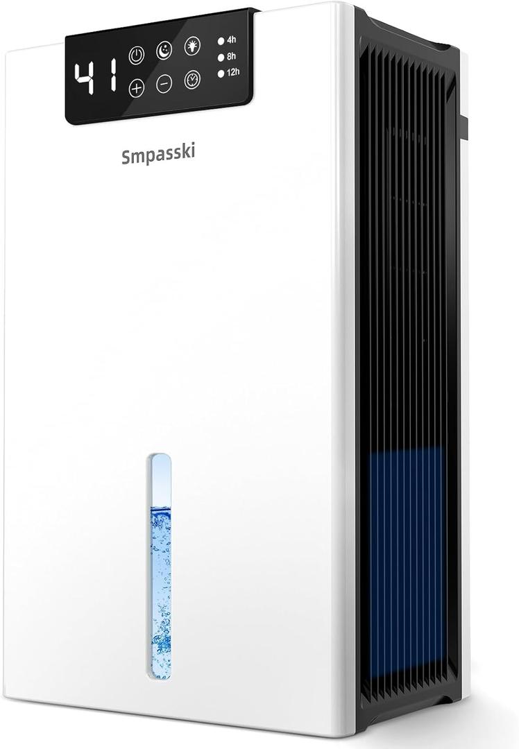 Dehumidifier, Dehumidifiers for Home(1000sq.ft), 98 OZ Water Tank Dehumidifier Washable Air Filter, Quiet Dehumidifiers for Basement with Drain Hose, Auto Shut Off, 4/8/12 Timer Setting, White