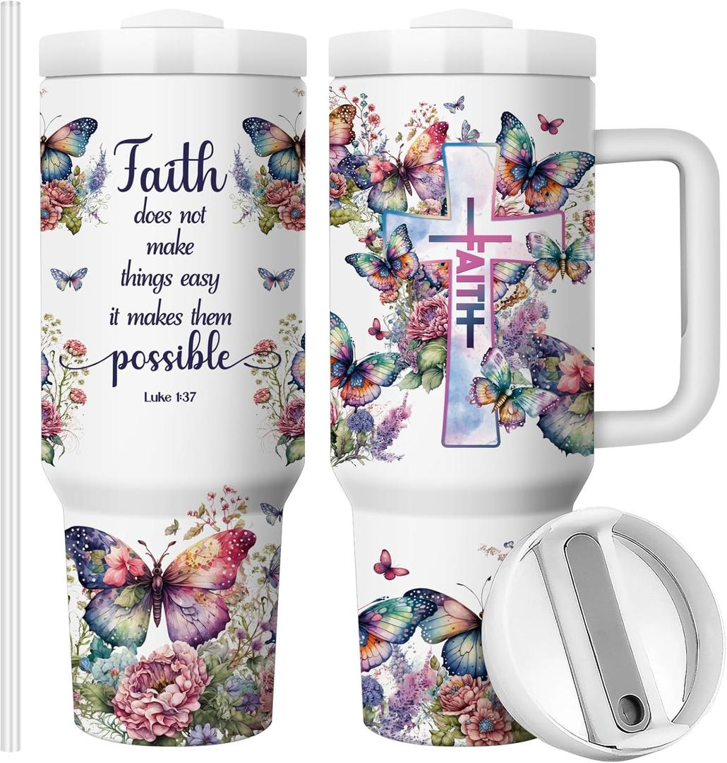 Christian Gifts for Women,40oz Tumbler with Lid and Straw Travel Coffee Mug Christian Affirmations Stainless Steel Double Wall Vacuun Insulated Cup (Pack of 1)