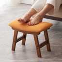 Foot Stool,Ottoman,Bamboo Small Sofa Foot Rest Under Desk,Extra Seating for Living Room, Bedroom and Kitchen(Brown Stool Legs - Orange Surface)