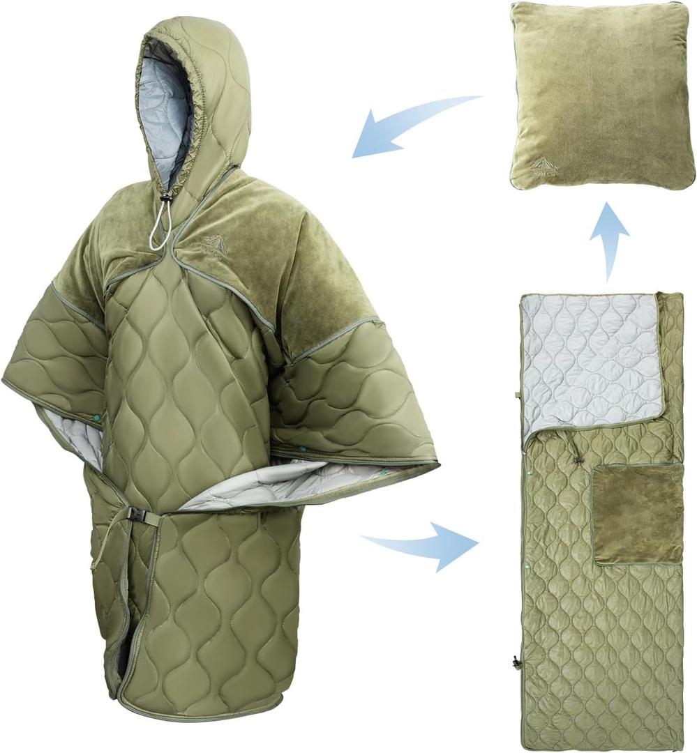 Night Cat Sleeping Bag for Camping - 4 in 1 Poncho for Adults Ultralight Wearable Quilt 3 Seasons Suitable for 1 Person