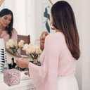 Cube Cosmetic Makeup Bag Small Cotton Quilted Makeup Pouch for Purse Cute Floral Travel Toiletry Zipper Pouch (Red Floral)