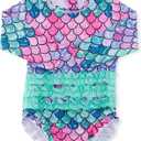 ADUKIDE Baby Girls Rash Guard Swimsuit Long Sleeve Ruffles Swimwear with Zipper UPF 50+ One Piece Beachwear Size 3-24 Months (6-12 Months, A Mermaid Co)