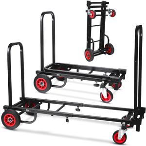 Pyle Compact Folding Adjustable Equipment Dolly - Heavy Duty 8-in-1 Convertible Cart Hand Truck/Dolly/Platform Cart with R-Trac Wheels - Expandable Up to 25.24" to 40.24" - 200 LBS MAX Load Capacity