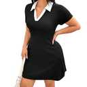 Floerns Women's Plus Size Casual Short Sleeve Mini Dress Notched Neck A Line Dresses, Black, 3X-Large