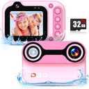 Kids Waterproof Camera 1080P HD 26MP Digital Camera Underwater Camera 10FT /3M, 10X Digital Zoom Children Waterproof Camera for Kids Boys Girls Snorkeling, Swimming, Beach, Water Park - Pink