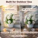 2 Set Faux Hydrangea Flowers Outdoor Large Artificial Hydrangea with UV Resistant Design Potted Plant for Front Porch Garden Patio Decor (White)