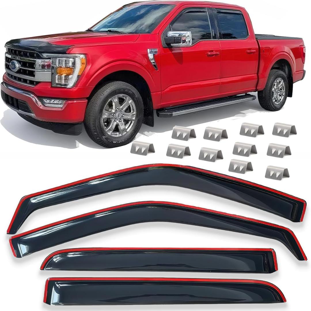 in-Channel Window Deflectors for Ford F-150 2015-2024 SuperCrew (fit for Ford F-250 F-350 F-450 F-550 17-23), Rain Guards Window Visors Vent Deflector Sun Shade, Truck Accessories 4 pcs Smoke Tinted