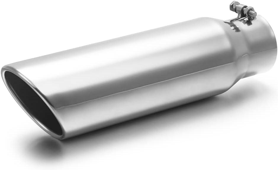 LCGP 3" Inlet Black Exhaust Tip,3" x 4" x 15" Universal Bolt On Stainless Steel Diesel Exhaust Tailpipe Tip