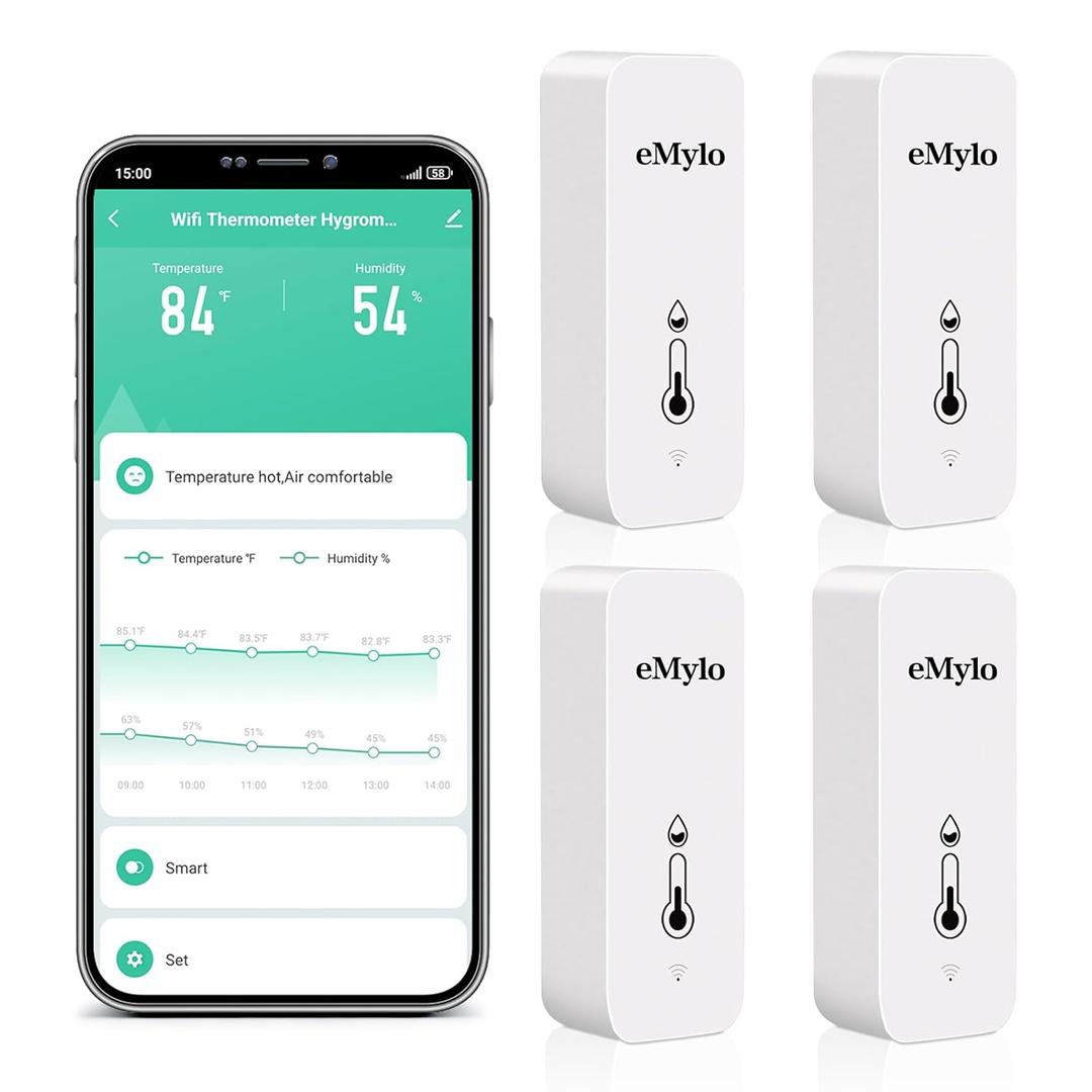 4Pack WiFi Temperature Humidity Sensor: Wireless Temperature Humidity Monitor with App Alert, Free Data Storage Export, Smart Indoor Thermometer Hygrometer Compatible with Alexa Google Assistant