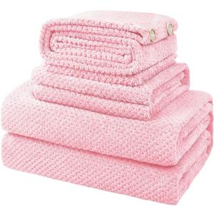 4 Piece Bath Towel Set, 35x70 in Extra Large Bath Towel Hand Towels Hair Towels Washcloths - Highly Absorbent Quick Dry, Soft Towel Set for Bathroom, Pack of 4 (Pink, 4 Piece)