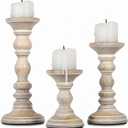 Mela Artisans Mango Wood Pillar Candle Holders Set of 3, Hand-Carved Whitewashed Decorative Candles for Living Rooms, Centerpieces & Mantel Decor