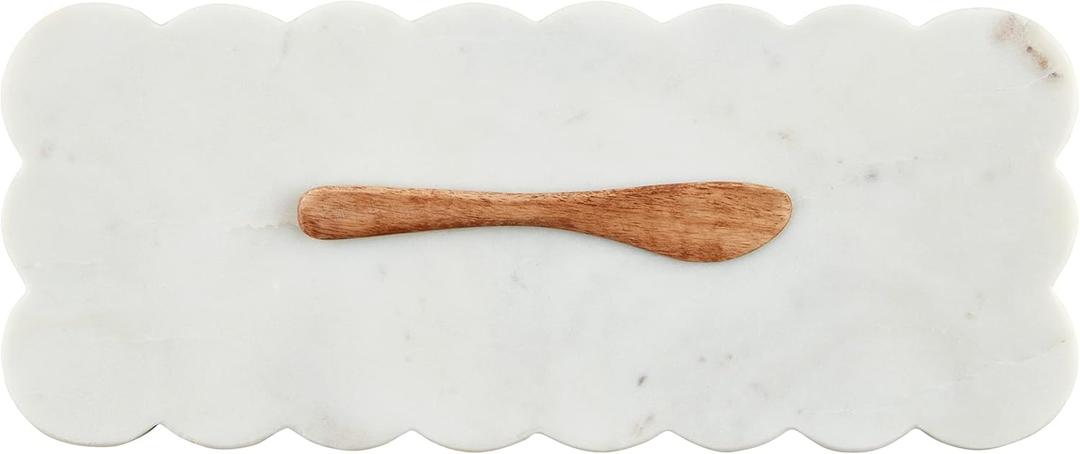 Mud Pie Scallop Marble Board Set, White, 12" x 5"
