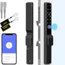 Sliding Door Lock, Smart Door Lock with Fingerprint RFID Keypad Bluetooth App Control, Electronic Biometric Digital Code with Double Hook for Thickness 22~110mm, Keyless Entry Patio Door Lock