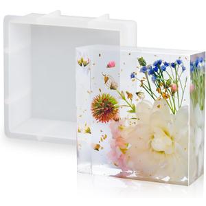 YOILES Resin Molds Silicone,Epoxy Resin Casting Craft Mold for Flower Preservation Bookends DIY Art (Square)