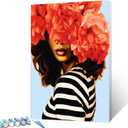 Tucocoo Flower Head Black Woman Paint by Numbers Kits 16x20 inch Canvas DIY Oil Painting for Kids, Students, Adults Beginner with Brushes and Acrylic Pigment -Striped Clothes Lady(DIY Frame)