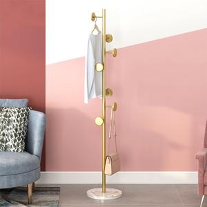 Coat Rack Freestanding with Marble Rock Slab Base, Heavy Duty Sturdy Stable Metal Tree Clothes Racks with 7 Staggered Round Hooks, Coat Hanger for Clothing Hats Bags Purses, for Room Entryway Bedroom (Gold White)