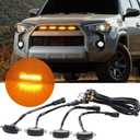 4 LED 12W Amber Car Front Grille Warning Lights Amber Daytime Running Lights DRL Front Bumper Cover Lamp Fit for SUV Fo-rd F-150 Raptor 2014-2020 Waterproof (4 in one)