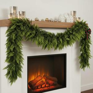 2 Pcs 6 FT Christmas Cedar Garland, Real Touch Soft & Thickness Greenery Pine Garland for Mantle Table Fireplace Outdoor Indoor Christmas Decorcorations