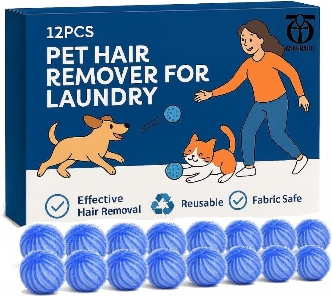 12 CT Pet Hair Remover for Laundry, Dog & Cat Hair Remover for Laundry, Laundry Pet Hair Catcher, Lint Catcher for Washing Machine, Reusable, Fabric Safe,Easy to Use (Dark Blue)