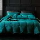 WARMDERN Teal Blue Flannel Velvet Duvet Cover Queen Size Duvet Cover Bedding Sets, 3pcs Ultra Soft Luxury Textured Modern Crystal Velvet Duvet Covers with Zipper Closure(Teal Blue, Queen)