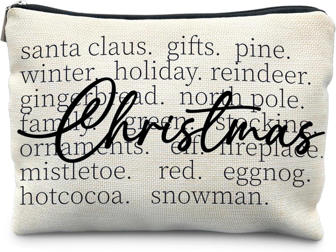 Minimalist Christmas Makeup Bag for Women, Funny Family Merry Christmas Santa Claus Cosmetic Bags, Farmhouse Xmas Winter Holiday Zipper Makeup Pouch for Purse