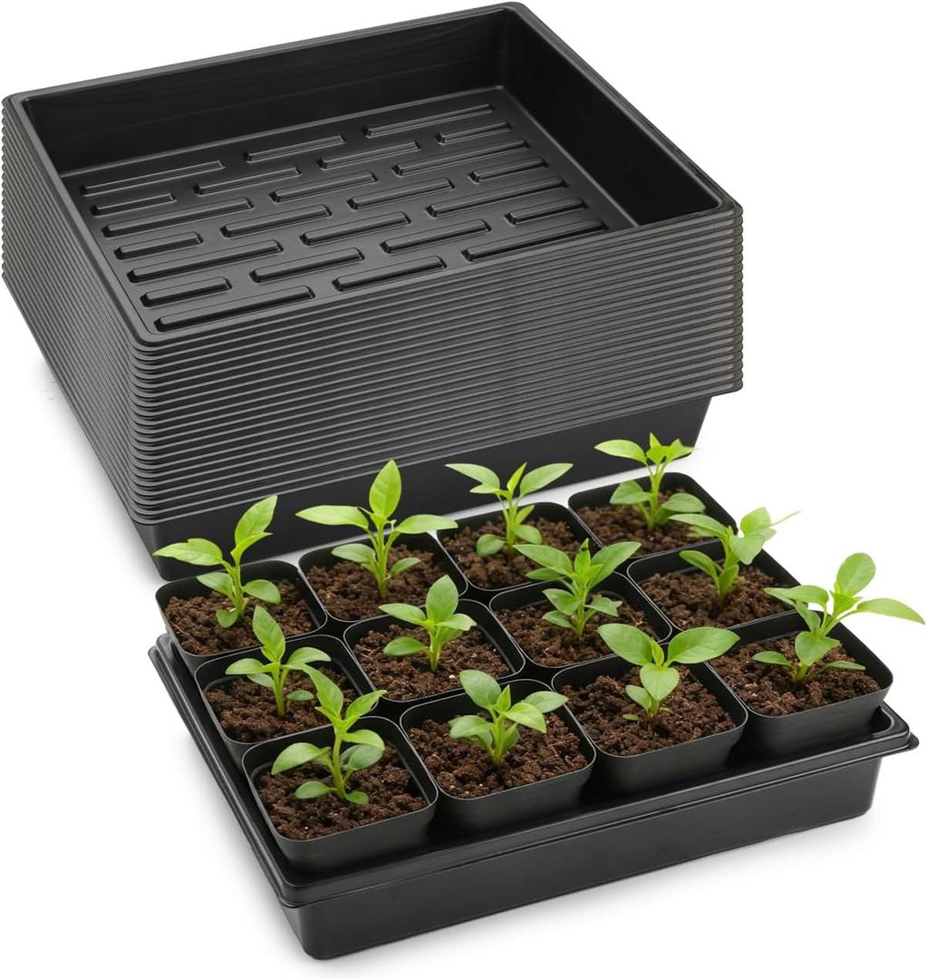 RooTrimmer 20 Pack Nursery Pots Trays (16.5"x13.2"x2.8"), Plastic Seed Starter Trays, Durable Carrying Seedling Starter Tray, Reusable Tray for Planting and Collecting Drainage Water (Black)