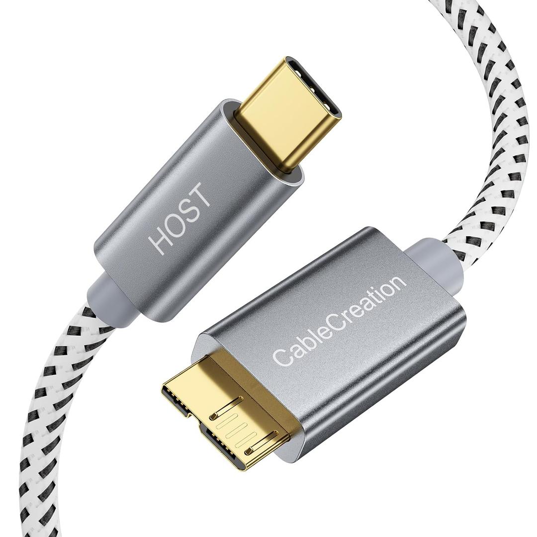 CableCreation 2FT USB C to Micro B Cable,10Gbps Speed External Hard Drive Braided,USB 3.1 Type C to Micro B Work for iPhone 15 Series,Seagate WD Westgate My Passport,MacBook Pro/Air, iPad/Tablet,Grey