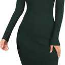 v28 Women Stretchable Knitted Long Sleeve Slim Fitted Ribbed Soft Sweater Dress (XX-Large, A Dark Green)