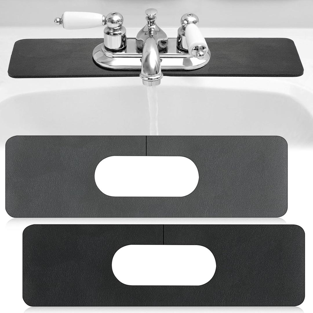 Tioncy 2 Pcs Faucet Mat Sink Splash Guard Oval-hole Oval Splash Pad for Kitchen Sink Oval Base Diatomite Faucet Mat for Bathroom Absorbent Mat Splatter Screens(Dark Gray, Black)
