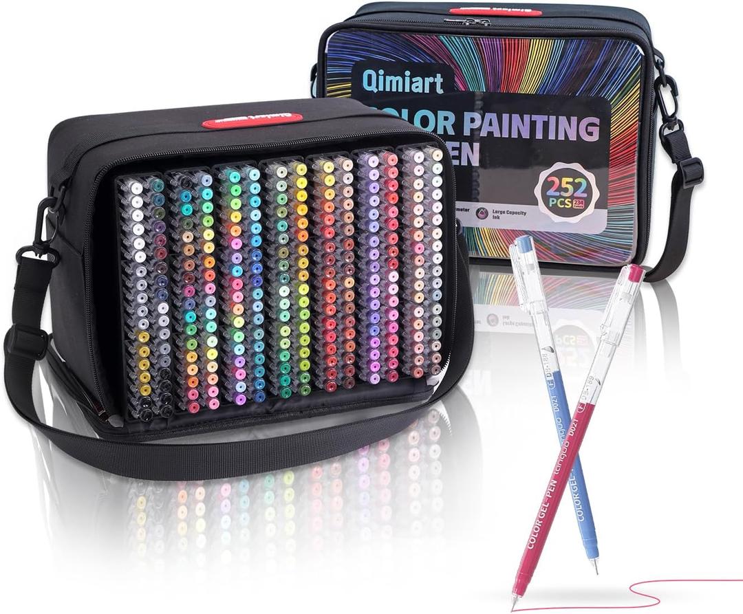 Acrylic Gel Pens for Coloring, 252 PCS Colored Pen Gift Set | 0.6mm Tip with Portable Storage Bag for Black Paper & White Paper, Perfect for Adult Coloring, Journaling, Doodling, Drawing