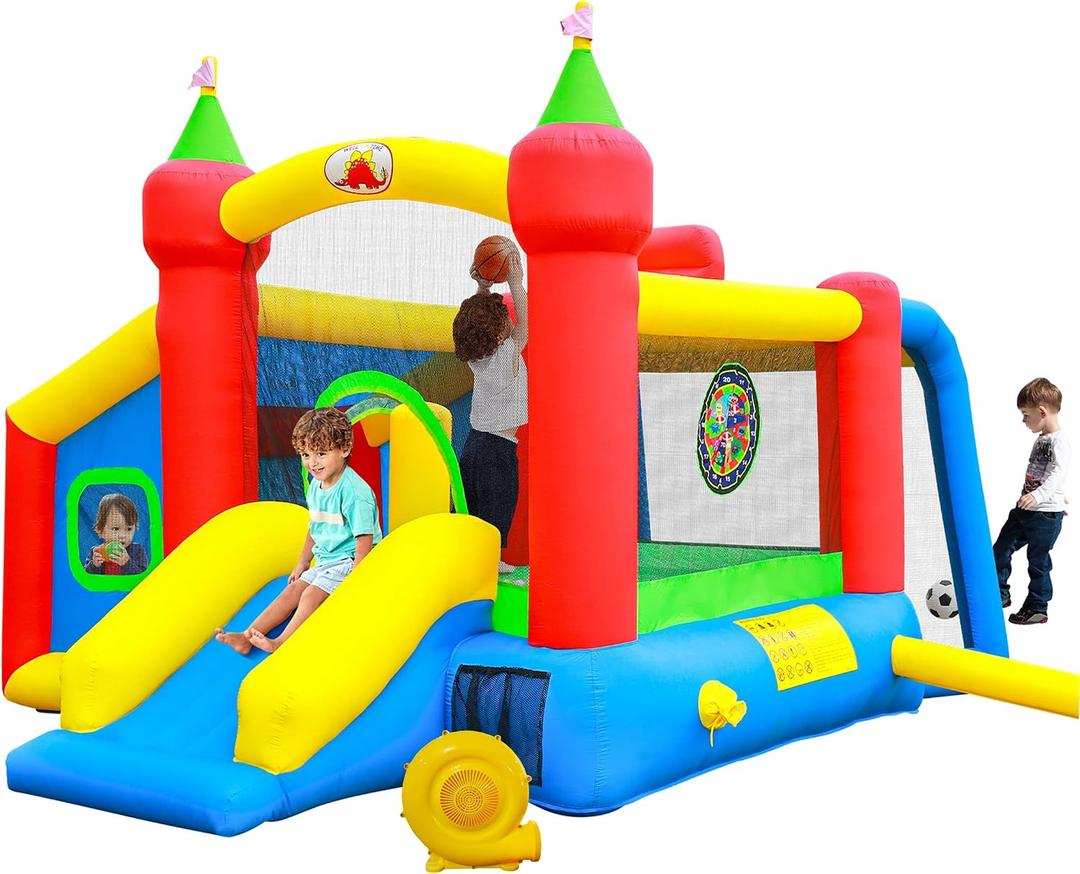 WELLFUNTIME Inflatable Bounce House, Jumping Castle Slide with Blower, Kids Bouncer with Ball Pit