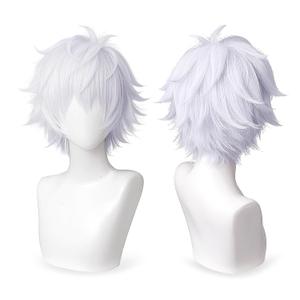Cool Halloween Light Purple Cosplay Wig, 2 Hair Caps + Short Wig, Short Silver Synthetic False Hair with Bangs, Perfect for Parties and Cosplay Events for Both Men and Teen Boys
