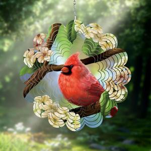 Cardinal Wind Spinners Garden Yard Decor Gift for Women Men, 12 Inch Outdoor Metal 3D Wind Spinner, Stainless Steel Hanging Wind Catchers Kinetic Sculpture for Outside Decoration