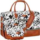 Weekender Bag for Women, Travel Duffel Bag Carry On Overnight Bag with Shoe Compartment Large Nylon Travel Weekend Tote Bag (5-Black Cow)