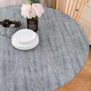 LIBERECOO Round Vinyl Fitted Tablecloth with Flannel Backing Elastic Edge Table Cover Waterproof Stain-Resistant Wipeable Tablcloths Fits 45-56" Round Tables